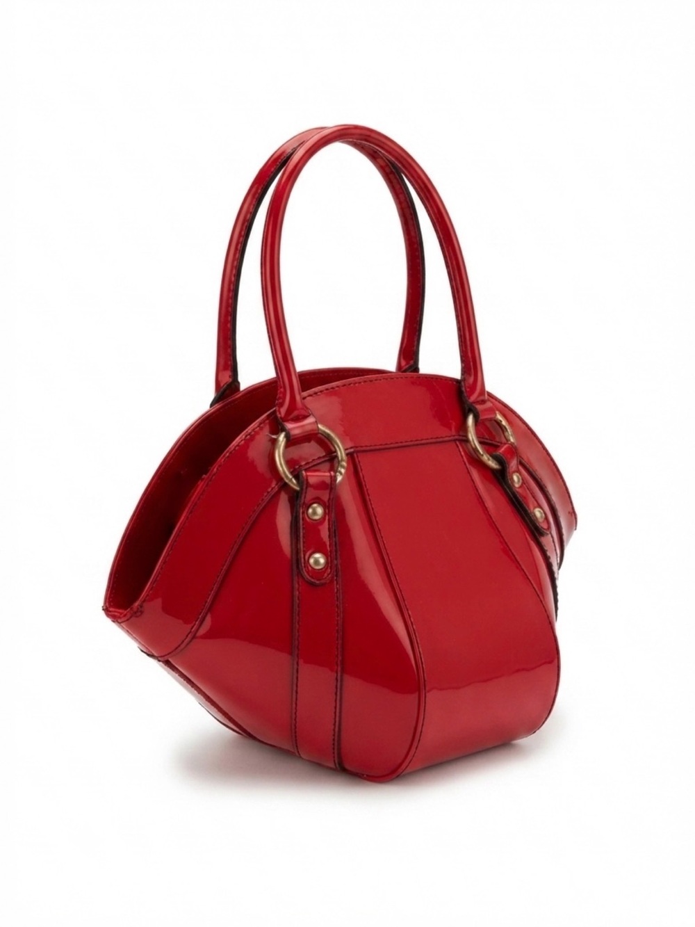 Vintage Beijo Red Patent Leather Scalloped Handbag Satchel Purse Y2K